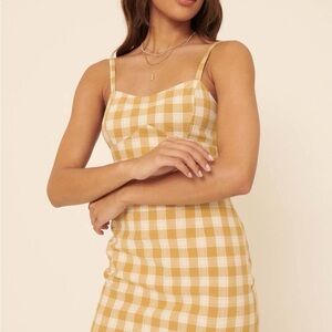 Promesa Mustard Checkered Mini Dress